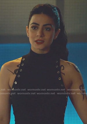 Isabelle's black grommet mini dress on Shadowhunters
