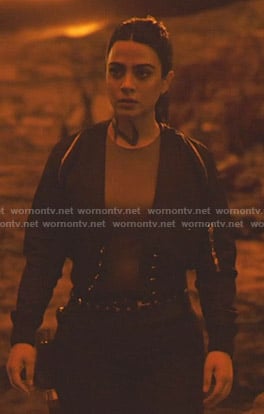 Isabelle's black cropped bomber jacket with grommets on Shadowhunters
