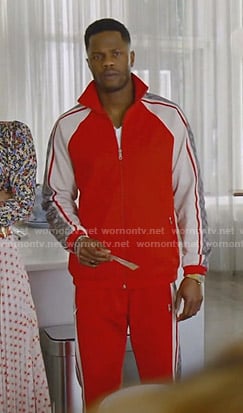 Jeff's red track jacket and pants on Dynasty