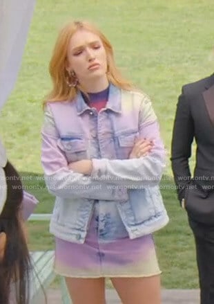 Kirby's tie-dye denim jacket and skirt on Dynasty