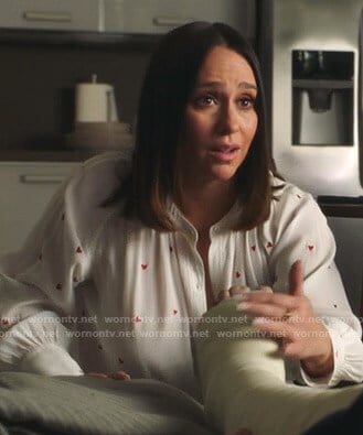 Maddie's white heart embroidered blouse on 9-1-1