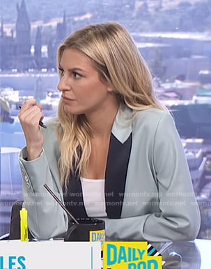 Morgan's mint green contrast lapel blazer on E! News Daily Pop