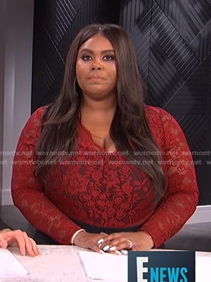 Nina's red floral lace top on E! News