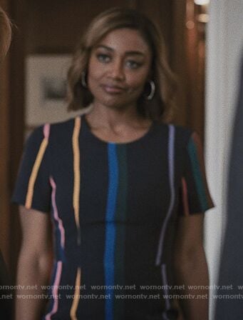 Daisy's navy striped dress on Madam Secretary