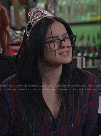 Alex's burgundy striped top and birthday tiara on Modern Family