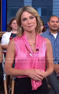 Amy's pink striped tie neck top on Good Morning America