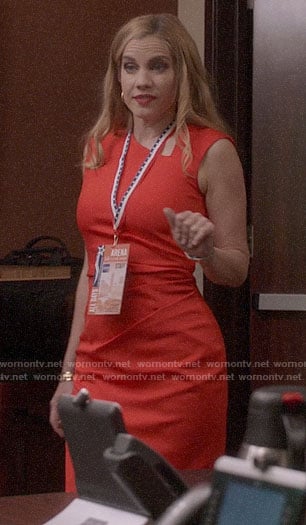 Amy's red asymmetric neckline dress on Veep