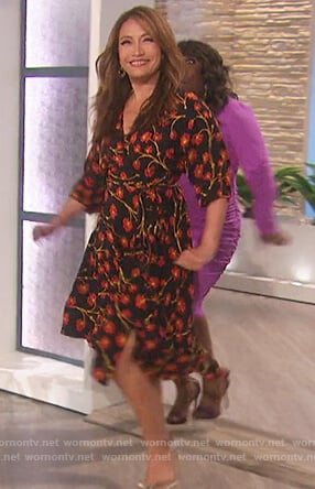 Carrie's black floral wrap dress on The Talk