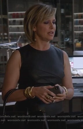 Jacqueline's black leather top on The Bold Type