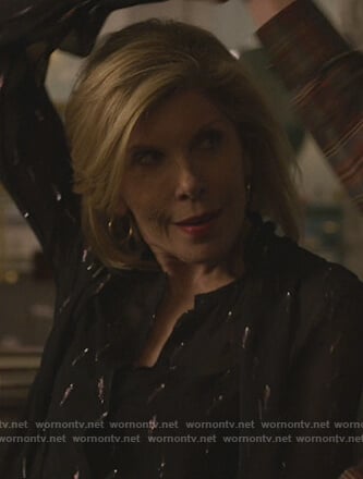 Diane's black metallic blouse on The Good Fight