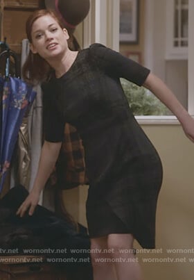 Lisa's black plaid asymmetric dress on What/If