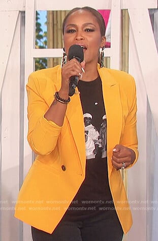 Eve's yellow blazer and print tee on The Talk