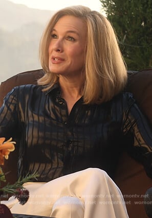 Anne's black silk striped blouse on What/If