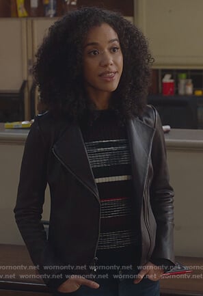 Allison's black striped sweater on For the People