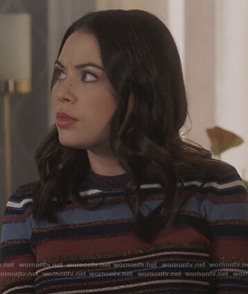 Mona's black metallic striped sweater on Pretty Little Liars The Perfectionists