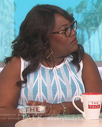 Sheryl's blue knit sleeveless top on The Talk