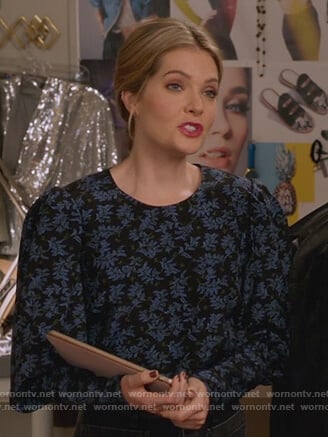 Sutton's floral puff sleeve top on The Bold Type
