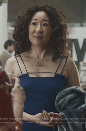 Eve's blue strappy dress on Killing Eve