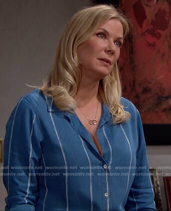 Brooke's blue striped button down on The Bold and the Beautiful