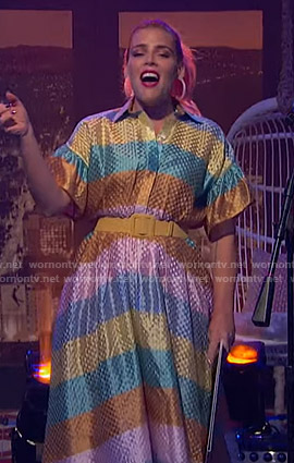 Busy's rainbow shirtdress on Busy Tonight