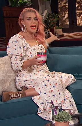 Busy's white floral gathered midi dress on Busy Tonight