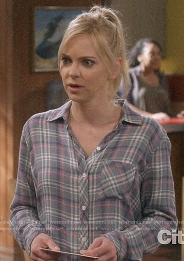 Christy's green and pink plaid shirt on Mom