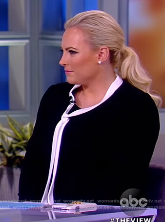 Meghan's black contrast tie neck dress on The View