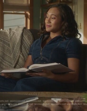 Caitlin's denim jumpsuit on Pretty Little Liars The Perfectionists