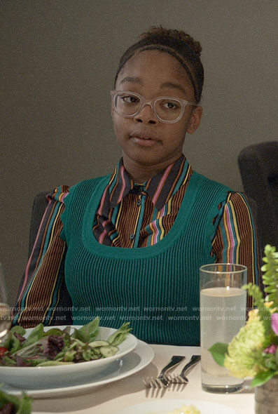 Diane's striped shirt and green dress on Black-ish