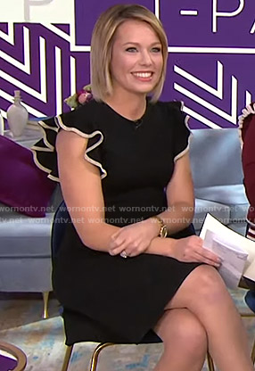 Dylan's black ruffled dress with gold trim on Today