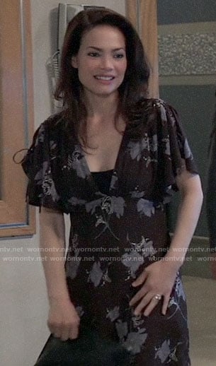 Elizabeth's black floral v-neck dress on General Hospital