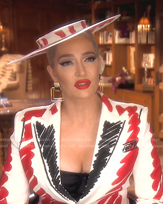 Erika's white printed blazer on The Real Housewives of Beverly Hills