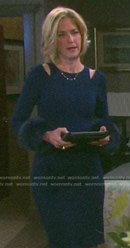 Eve's blue fur cuff dress on Days of our Lives