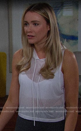 Flo's white sleeveless hooded top on The Bold and the Beautiful