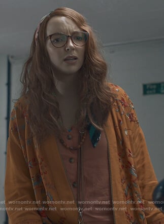 Villanelle's orange floral jacket and cami on Killing Eve