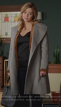 Ali's gray wrap coat on Pretty Little Liars The Perfectionists