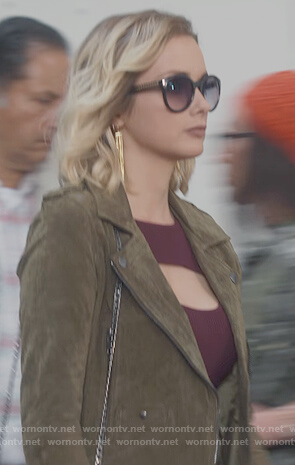 Maddie's green suede moto jacket on What/If