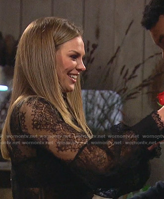 Hannah's black lace blouse on The Bachelorette