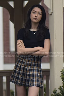Helena's plaid pleated mini skirt on The Society