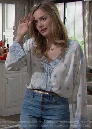 Hope's printed wrap top and denim shorts on The Bold and the Beautiful