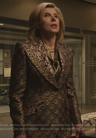 Diane's jacquard print blazer on The Good Fight