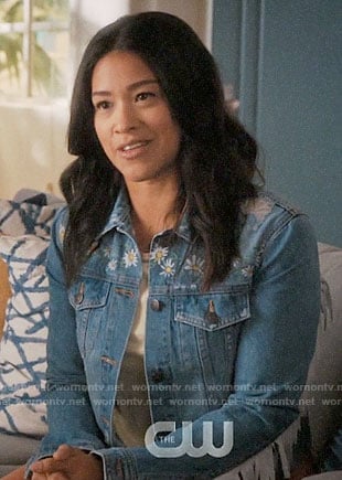Jane's fringed daisy print denim jacket on Jane the Virgin