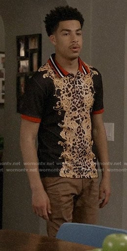 Junior's baroque print polo shirt on Black-ish