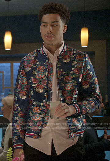 Junior's blue jacquard bomber jacket on Black-ish