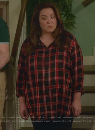 Katie's black and red plaid blouse on American Housewife