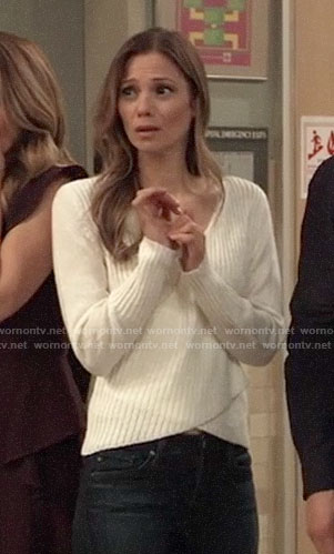 Kim's white crossover sweater on General Hospital