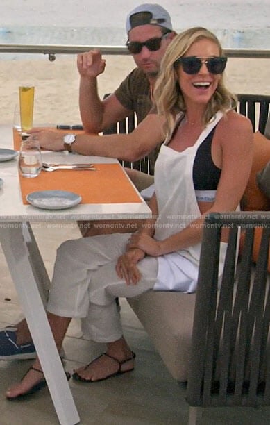 Kristin's black bra and white overalls on Very Cavallari