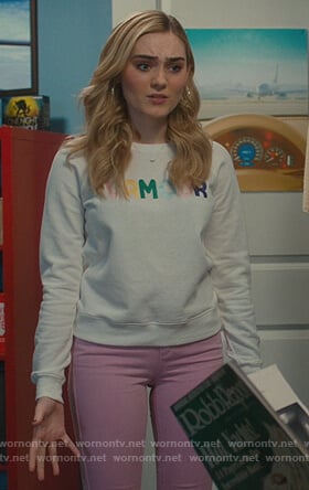 Taylor's white L'Amour sweatshirt  on American Housewife