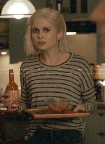 Liv's grey striped long sleeve tee on iZombie