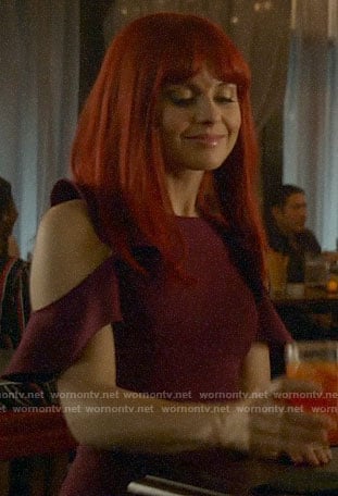 Liv's purple ruffled cold-shoulder dress on iZombie